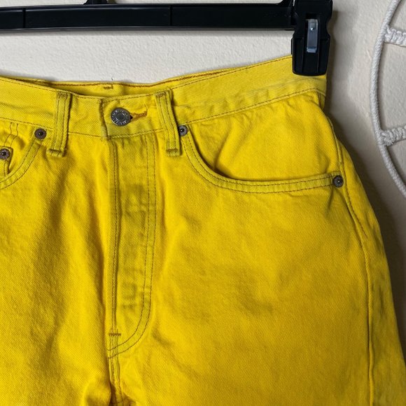 Levi’s 501 Button Fly High Waist Cut Off Fray Yellow Denim Shorts Size 31 - Picture 3 of 14